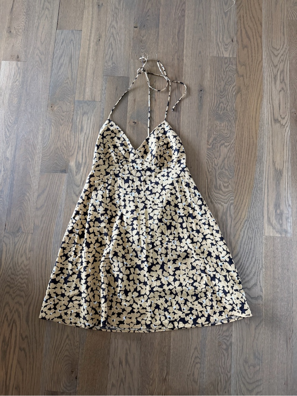 Madewell Floral Halter Sun Dress in yellow Cream and Black